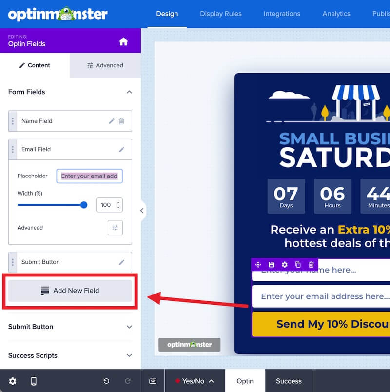 Add new field to your OptinMonster campaign.