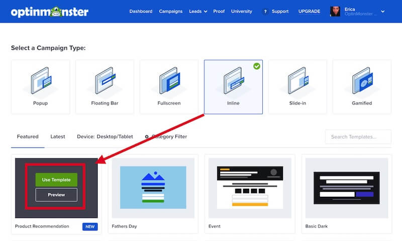 Preview or select an Inline template to use it.