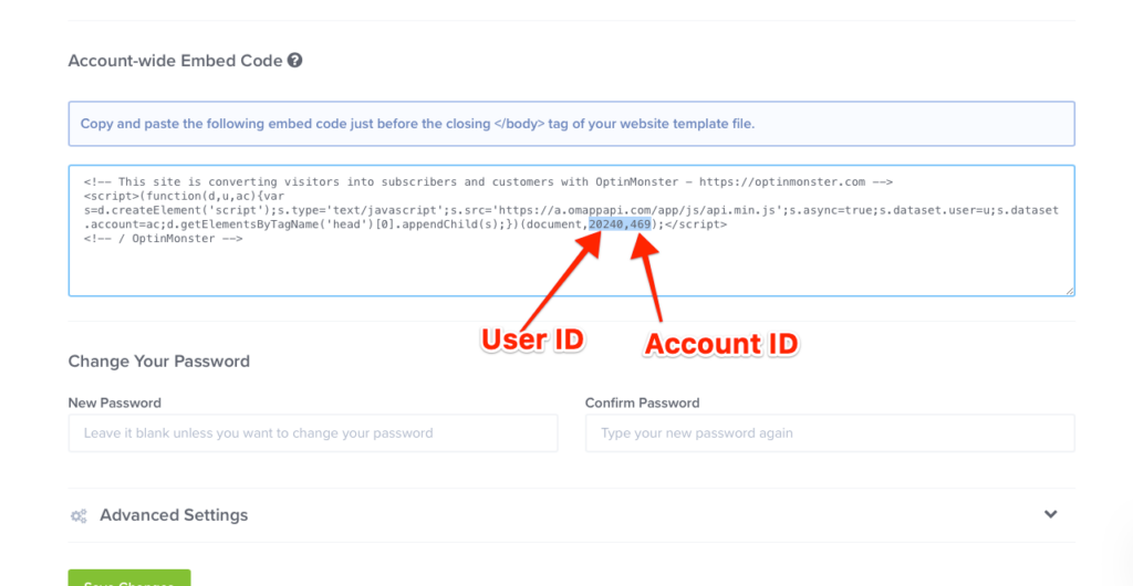 om user id, account id