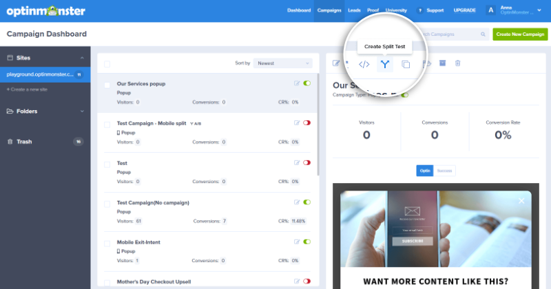 easy a/b split testing